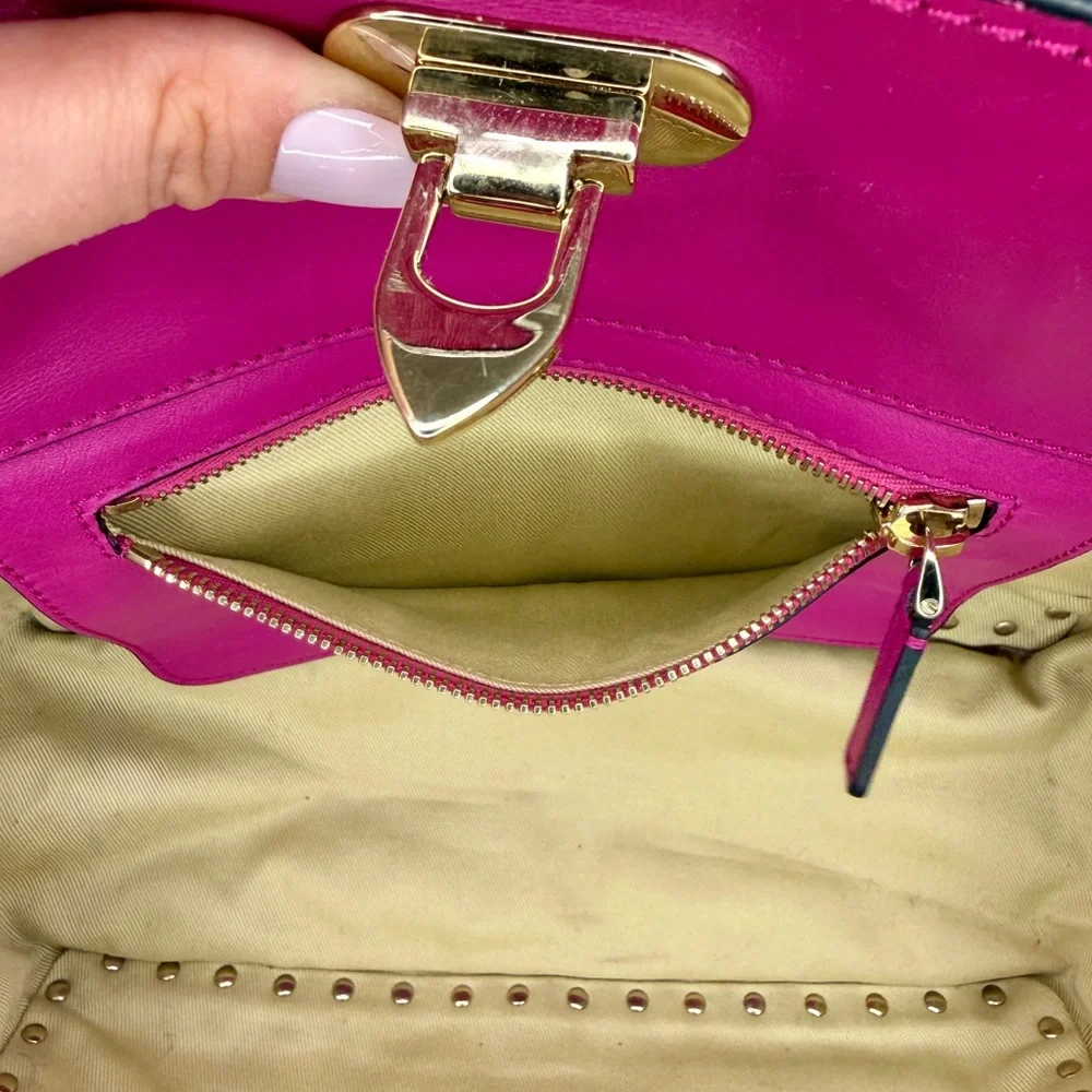 Valentino Garavani Pink Rockstud Leather Tote with Gold Hardware